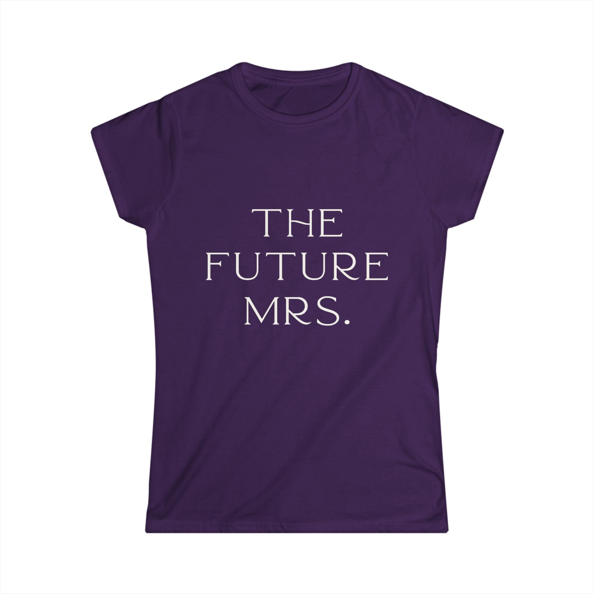 Purple t-shirt with 'THE FUTURE MRS.' text on a white background