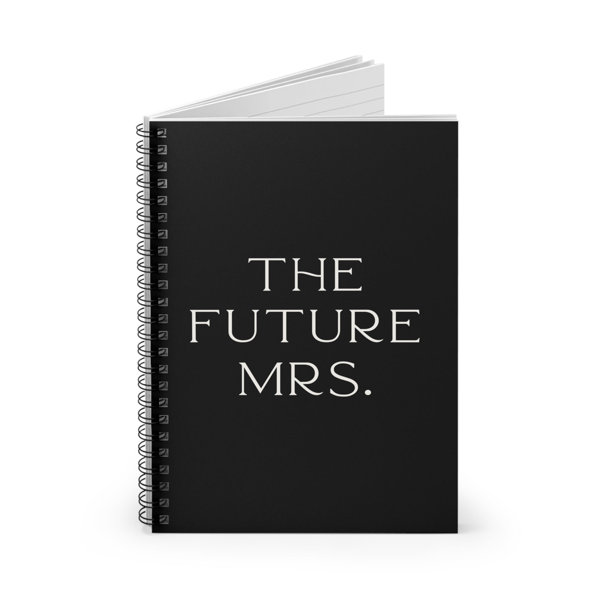 Black notebook with 'THE FUTURE MRS.' text on a white background