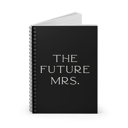 Black notebook with 'THE FUTURE MRS.' text on a white background